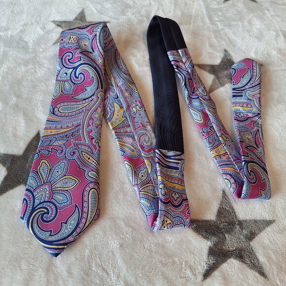 Chaps Purple Pink Blue Paisley Necktie Silk Party Formal Loud Funky - Picture 1 of 9